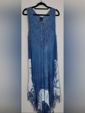 Vintage Ace Fashion Tie Dye Swim Coverup Dress One Size Beaded Boho Festival